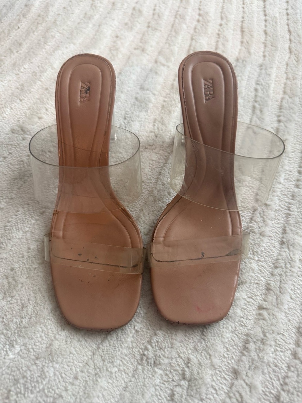 Zara Brown Footbed Clear Strap Slide Mules